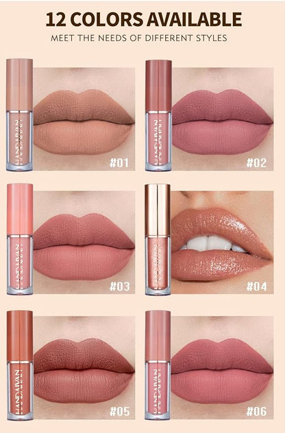 12 Colors Book Style Velvet Matte Liquid Lipstick Christmas Gift Set Long-Lasting Non-Stick Cup Not Fade Shimmer Nude Lip Gloss Thanks For the Love Lip Set (Set A)
