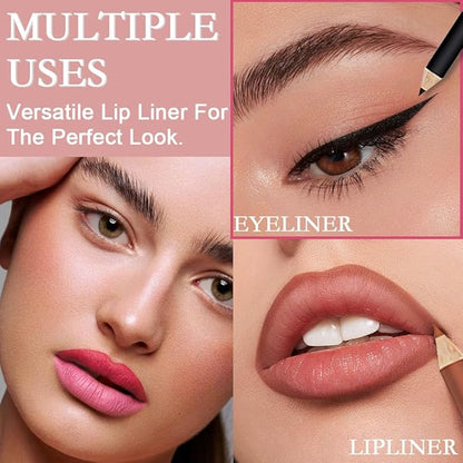 12 Pcs Natural Nude Brown Beige Colors Lip Liner Lipstick Pencils Set for Daily Makeup,Easy to Apply & Remove,Waterproof (set11)