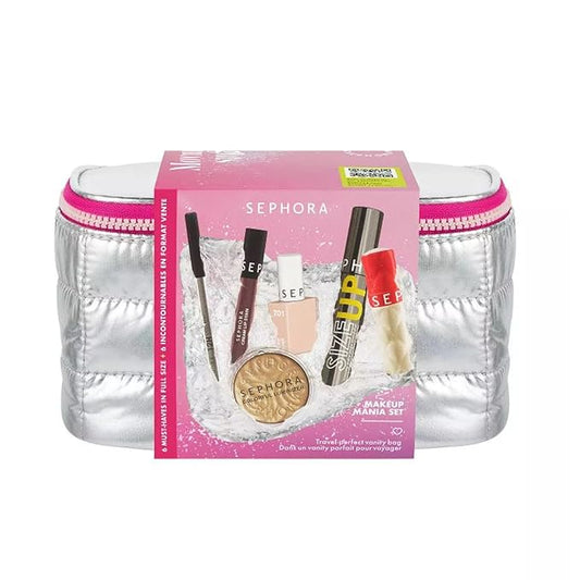 Sephora Favorites Moving Lights Collection Makeup Mania Set - 6 Full Size Must-Haves - Luminizer - Lip Stain - Eye Pencil - Mascara - Lip Plumper and Nail Polish