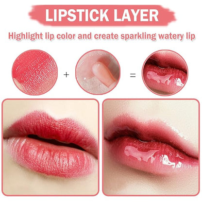 CAHIUYOA Hydrating Tinted Lip Oil Gloss - Non-sticky Big Brush Head, Nourishing Repairing Plumping Glow Tint - Rosewood
