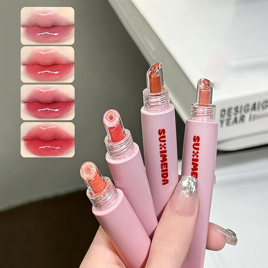 4Pcs Hydrating Lip Gloss Set, Moisturizing and Glossy Jelly Liquid Lipstick Shine Glass Finish Watery Shiny Lightweight Cute Pink Lip Gloss Lip for Women