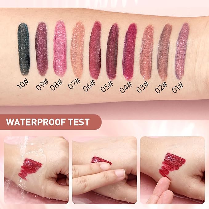Black Glitter Lip Gloss, Diamond Shimmer Lipstick, Metallic Matte Lipstick High Pigment Waterproof Long Lasting Lipsticks, Sparkling Glossy Liquid Lipstick Lip Gloss for Women (#10 Black)