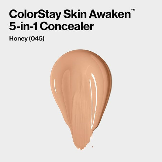Revlon ColorStay Skin Awaken 5-in-1 Concealer, Lightweight, Creamy Longlasting Face Makeup with Caffeine & Vitamin C, For Imperfections, Dark Circles & Redness, 045 Honey, 0.27 Fl Oz