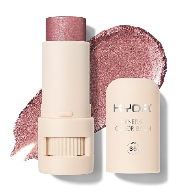 KYDA Mineral Color Balm, Buildable Shimmer Color for Lips and Cheeks, Broad spectrum SPF 35, Natural Shimmer Finish, Lightweight Blendable Creamy, Multiuse Blush Stick, ROSE