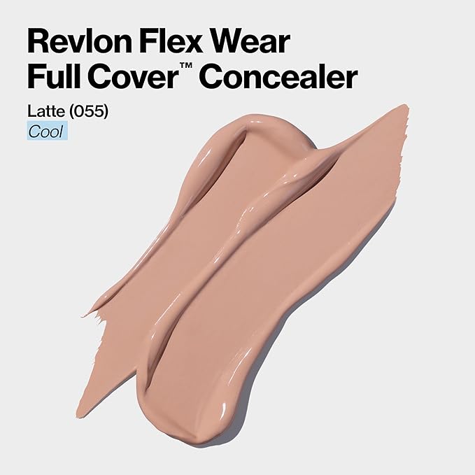 Revlon ColorStay Flex Wear, Full Cover Non-Creasing Concealer, Infused with Hyaluronic Acid & Vitamin E, Flexible Longwear, 055 Latte, 0.34 Fl Oz
