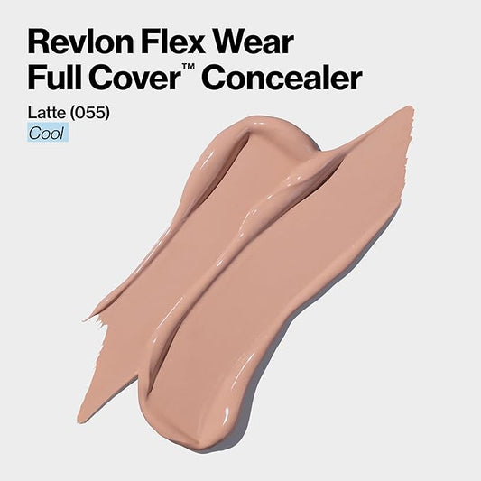Revlon ColorStay Flex Wear, Full Cover Non-Creasing Concealer, Infused with Hyaluronic Acid & Vitamin E, Flexible Longwear, 055 Latte, 0.34 Fl Oz