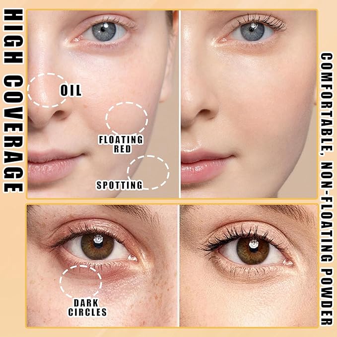 2PCS Color Changing Liquid Foundation Makeup,Flawless Full Coverage Foundation with Makeup Brush and Sponge,Non-greasy Long Lasting Moisturizing SPF50 PA+++ Face Sunscreen for Women(B)