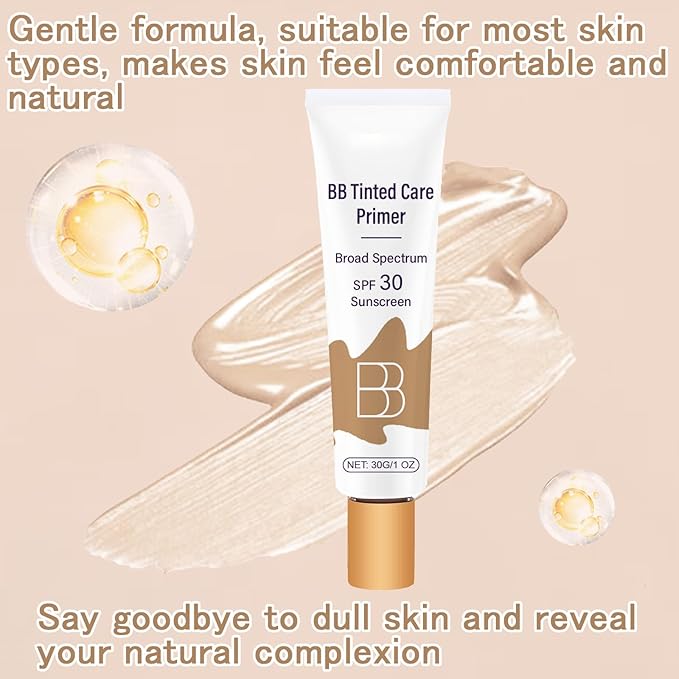 BB Cream Tinted Moisturizer SPF 30, BB Tinted Primer Full Coverage, Even Skin Color Hydrating and Smoothing