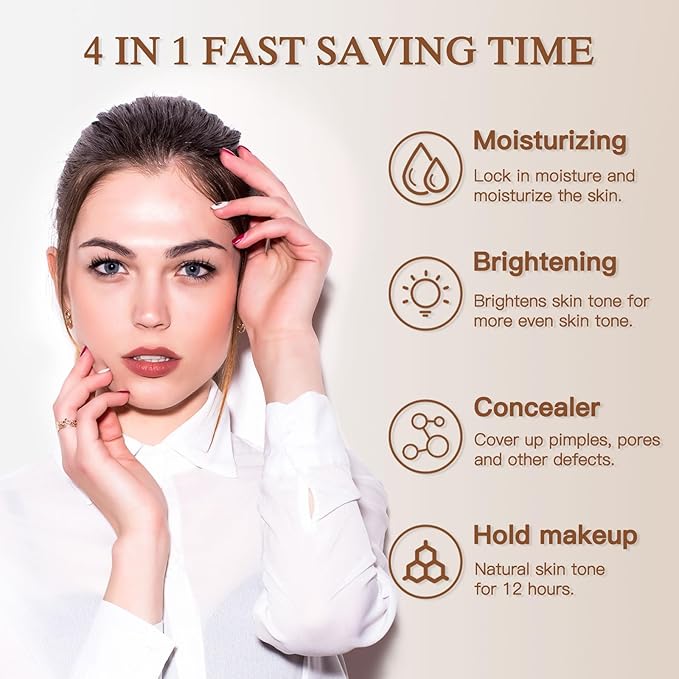 Foundation 4 in 1 - Medium Spectrum with SPF 50+,Multi-Use Liquid Makeup,Color Changing,Hydrating&Concealer&Sun Protection&Primer,Lightweight for Gym,Sports.