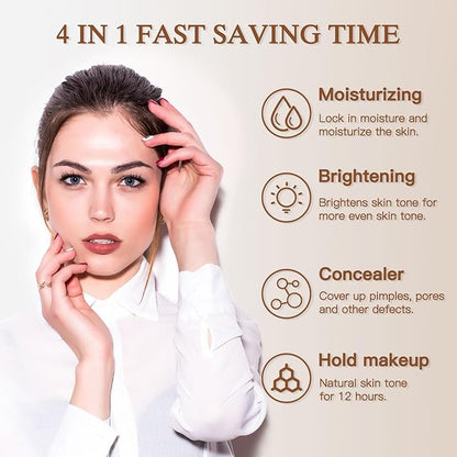 Foundation 4 in 1 - Medium Spectrum with SPF 50+,Multi-Use Liquid Makeup,Color Changing,Hydrating&Concealer&Sun Protection&Primer,Lightweight for Gym,Sports.