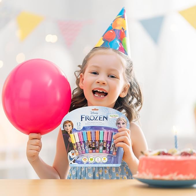 Disney Frozen 12 Piece Plant Based Lip Gloss, Girls Party Favors, First Makeup Set for Girl, Perfect for Parties, Sleepovers, and Birthday Gifts, Elsa and Anna, Ages 3+, by Townley Girl