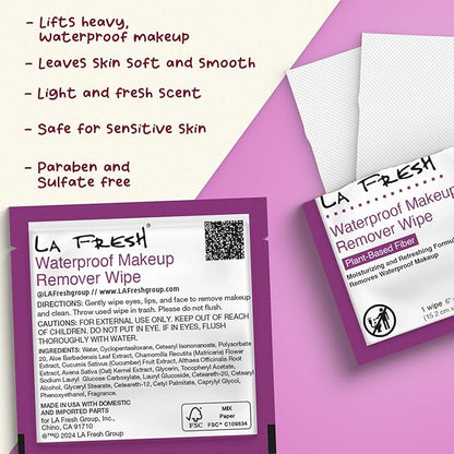 La Fresh 24/7 Makeup Remover Wipes, Easily Remove Waterproof Makeup and Moisturizing, Pack of 50 Individually Wrapped Wet Wipes, Skincare Travel Essentials