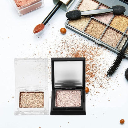 FRCOLOR 4Pcs Empty Eyeshadow Case Single Makeup Palette Blush Lipstick Paints Container Trays Square Plastic Grid DIY Eye Shadow Case with 4Pcs Iron Pans (Black+Clear)