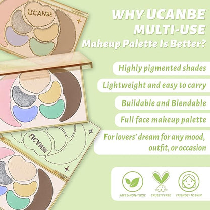 UCANBE All in One Makeup Kit - 4 Shimmer Matte Eyeshadow, 1 Pink Blush, 1 Bronzer Contour, 1 Illuminator Highlighter Makeup Palette Make Up Sets for Women Girls Teens Gift (06 Bucolic Makeup Palette)