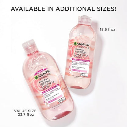 Garnier Micellar Water with Rose Water and Glycerin, Hydrating Facial Cleanser & Makeup Remover, For All Skin Types, Vegan, Cruelty Free, 23.7 Fl Oz (700mL), 1 Count