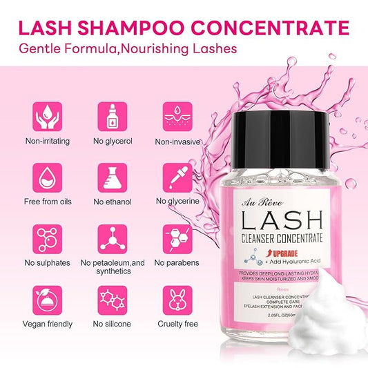 Lash Shampoo Concentrate 60ml Lash Cleanser Concentrate Add Hyaluronic Acid Perfect for Salon-Get, Can make 360ml eyelash cleaning shampoo，Rose