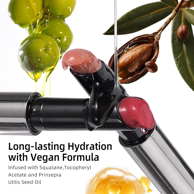 KIMUSE Lip Plumper, Hydrating Korean Lip Gloss, Click Tinted Lip Balm Solid Lipstick for Plumps & Moisturizes, Long-wearing All-in-one Lip Plumping, Gloss, Balm