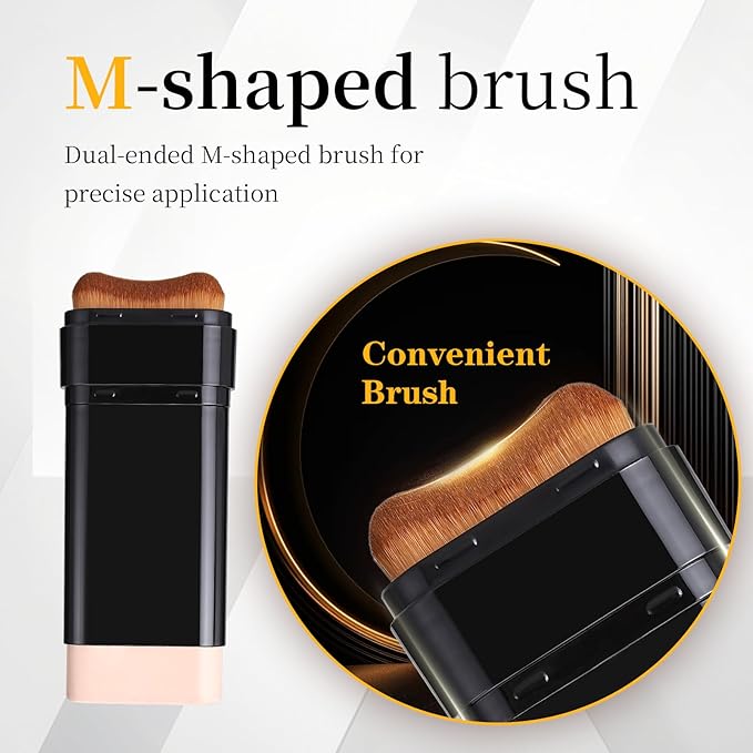 3 In 1-Luxury Anti-Wrinkle Foundation Stick SPF 50+ with Brush, 2 PCS Hydrating Non-Sticky Matte Foundation Stick, Travel Size Defense Face and Body Sunscreen Lotion, Medium Color, 1.42 Fl Oz