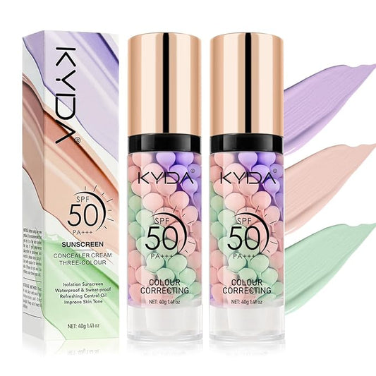 KYDA 2 Bottles Color Correcting Facial Serum, SPF 50 PA+++, Moisturizing Makeup Primer, One Step Brightening Primer to Even Skin Tone, Oil Control Skin Corrector, Sheer Finish, Refreshing