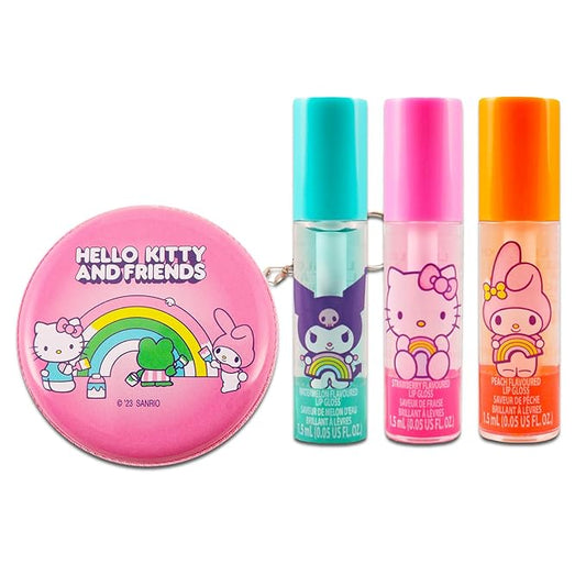 Hello Kitty Lip Gloss & Coin Purse Bundle - 3 Assorted Flavors & More