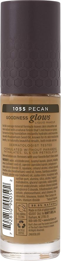 Burts Bees Goodness Glows Liquid Foundation, Pecan, 1.0 oz, Pack of 2