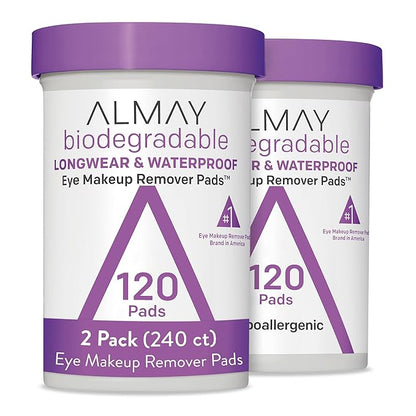 Almay Biodegradable Makeup Remover Pads, Longwear & Waterproof, Hypoallergenic, Fragrance-Free, Dermatologist & Ophthalmologist Tested, 120 Count (Pack of 2)