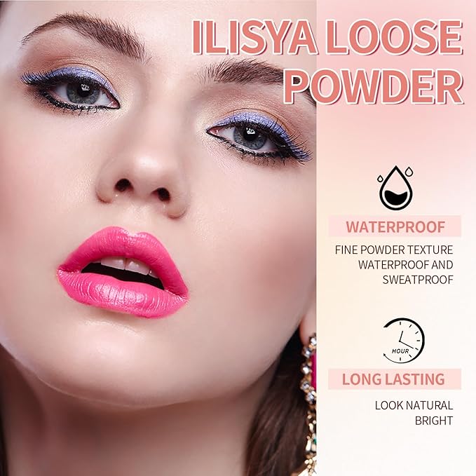 Setting Powder Lightweight Loose Powder Finishing Powder Long-Lasting Face Powder Waterproof with Soft Mushroom Powder Puff & Mirror, Matte Finish,0.28 Oz (Fair Ivory/Matte)