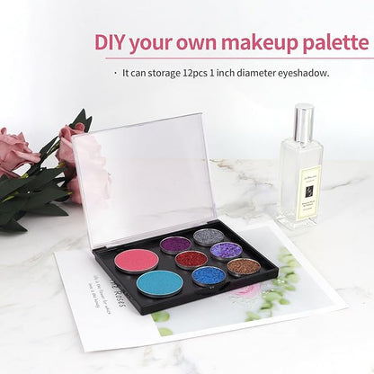 Empty Magnetic Eyeshadow Palette with Clear Top, Travel Makeup Organizer with 40Pcs Adhesive Metal Stickers For DIY Your Own Eyeshadow Lipstick Blush Powder (Small Palette - 4.8'' x 4'')