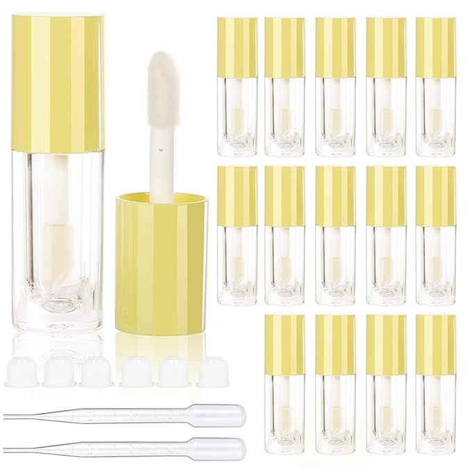 COSIDEA 14pcs Empty 6ml big brush lip gloss tubes for DIY lip gloss,yellow lipgloss containers
