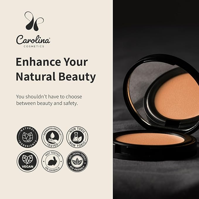 Pressed Powder Bronzer in Caro In Cairo Shade Plant-Based - Matte Finish - Vegan, Non-GMO - Rice Powder, Jojoba Oil - 0.42 oz