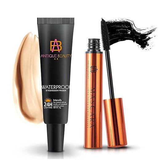 2-Piece Eye Makeup Set – Longwear Eyeshadow Primer + Volumizing Mascara for Bold Lashes & Crease-Free Looks – Waterproof, Smudge-Proof – Everyday Essential Bundle