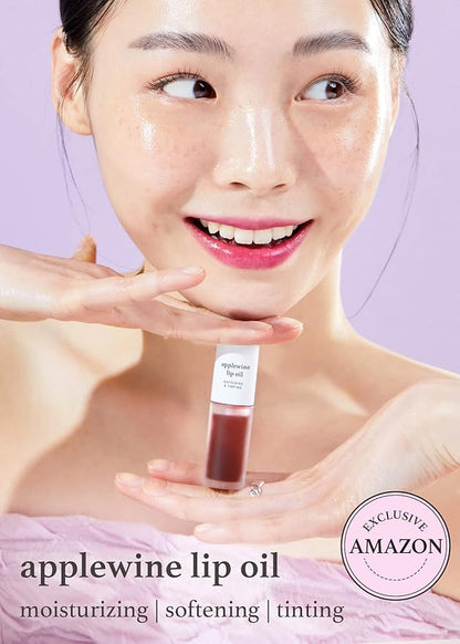 NOONI Korean Vegan Lip Oil - Applewine 0.12 Fl. Oz. (Deep Red) + Korean Facial Clenaser - Snowflake Whipping Cleanser 5.07 Fl Oz Bundle