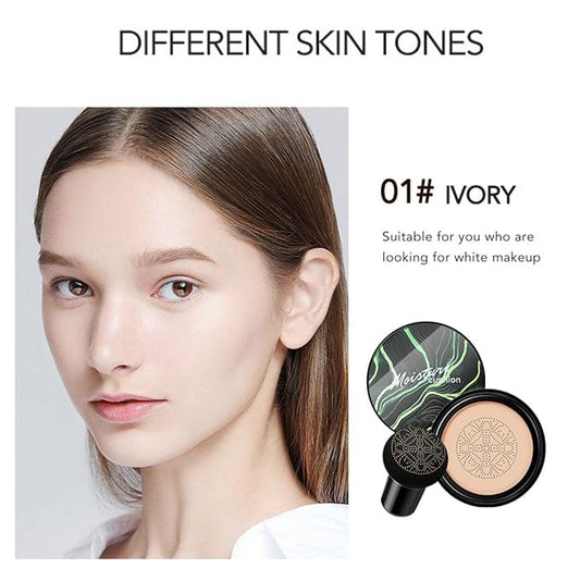 Mushroom Head Air Cushion CC Cream Foundation, Moisturizing BB Cream Face Makeup Foundation Long-Lasting Coverage of Blemishes, Matte Even Skin Tone Nude Makeup Base Primer (01# Lvory)