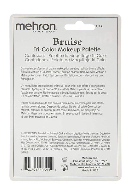 Mehron Makeup Tri-Color Character Makeup Palette | Halloween, Special Effects and Theater Cream FX Palette | Face Paint .7 oz (20 g) (BRUISE)