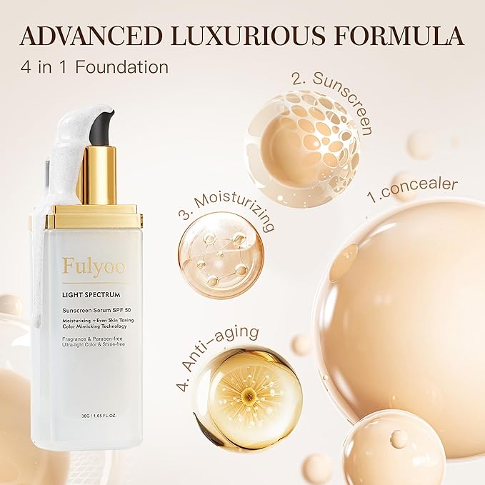 4-in-1 Tinted Moisturizer With SPF50，Anti-Aging，Against UVA and UVB，Bio Mimic Foundation，Suitable for Sensitive Skin,Simple and Easy