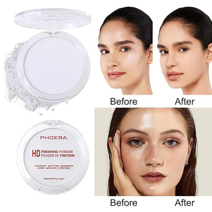 PHOERA Foundation Pressed Face Powder, Soft Focus Setting Powder, Silky Powder For Creating Without Shine, Smooths Pores & Lines, Up to 24H Wear Oil Control,0.28 Oz (001 Translucent)