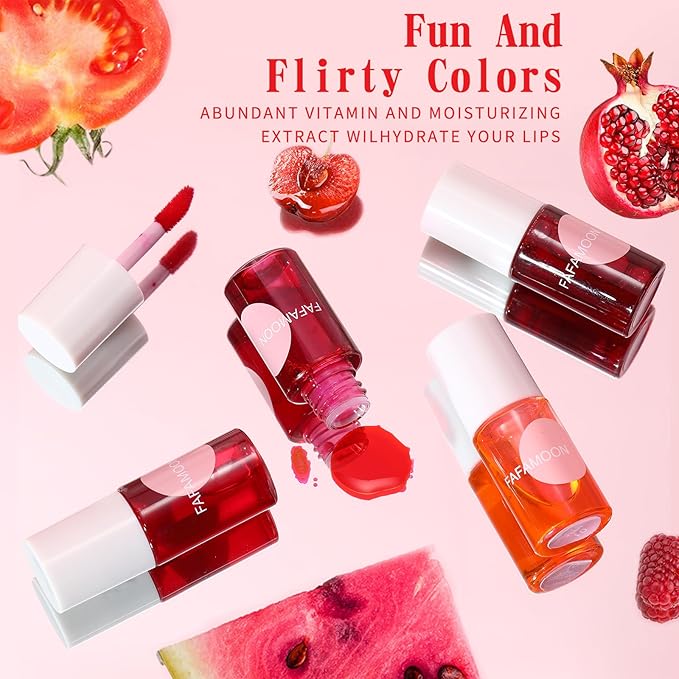 4PCS Lip Stain,FAFAMOON Long Lasting Lip Gloss,Moisturizing Lip Gloss,Non Sticky Lip Stain Set,Non Sticky Lip and Cheek tint,Korean Lip Gloss,Natural Mini Liquid Water Tint