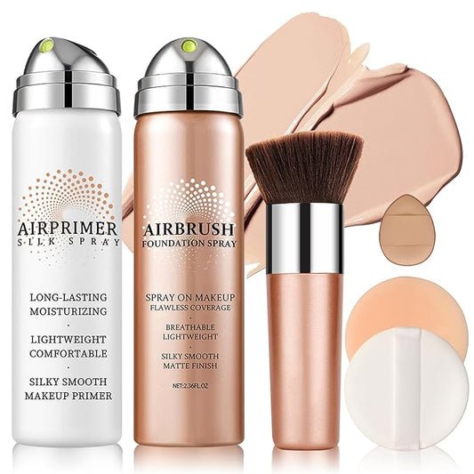 Air Brush Makeup Foundation and Makeup Primer for Face,Hydrates and Moisturizes,Buildable Coverage with Anti-aging Formula for Smooth Radiant Skin (01 Natural)