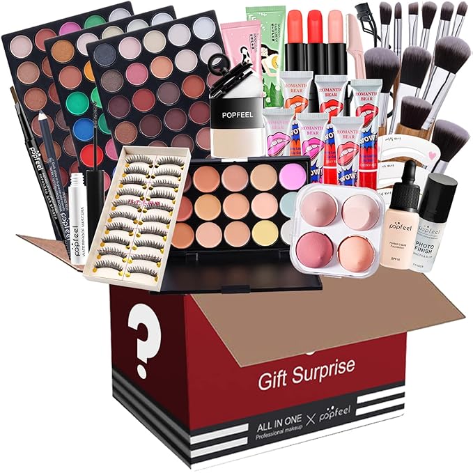 Professional Makeup Set - Full Cosmetic Kit with Makeup Bag, Eyeshadow Palette, Makeup Brushes, Lipstick, Lip Gloss, Foundation, Concealer, 50pcs