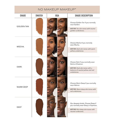 Foundation by No Makeup Makeup | Conceal & Correct with Long-Lasting, Buildable Formula & Lightweight Soft Finish | Cruelty-Free, Vegan, Fragrance-Free | Mocha