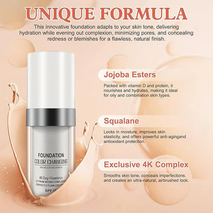 Concealer Cover Cream, Flawless Colour Changing Foundation Makeup, Warm Skin Tone Foundation liquid Base Nude Face Moisturizing Liquid Cover Concealer for Women and Girls