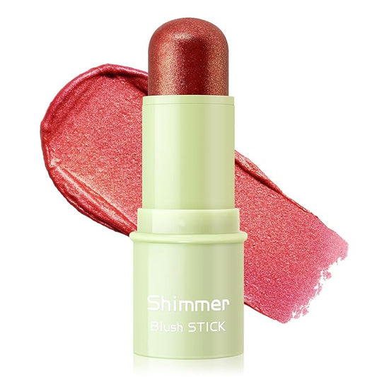 Boobeen Cream Makeup Blush Stick, Shimmer Blush for Cheeks, Lightweight Waterproof Highlighter Blush Wand, Easy to Blend