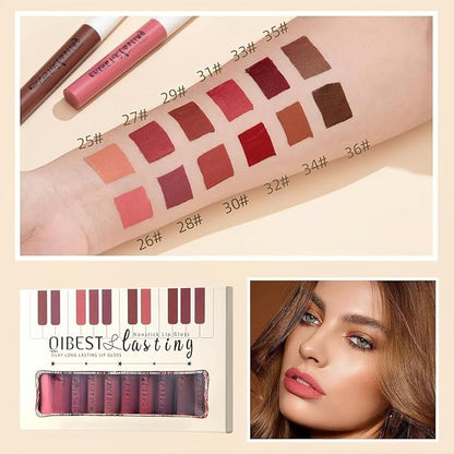 12PCS Matte Liquid Lipstick Set Non-Stick Cup and Not Fade Pigmented Lipstick Long-Lasting Waterproof Velvet Lipgloss Kit Makeup for Girls and Women (Set 03)