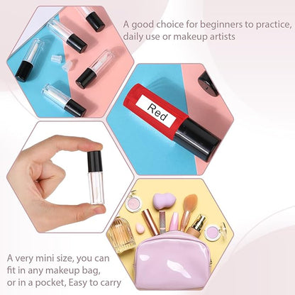 Molain 10pcs Empty Lip Gloss Tubes, 1.2ml Mini Refillable Cosmetic Containers Bottles Lip Balm Bottles for Lipstick Samples, Lip Balms(Black tube cap)