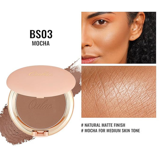 Oulac Matte Bronzer Powder Face Makeup with Mirror - Natural SunKissed Bronzer Look,Highly Pigmented Cream Bronzer, Long Lasting Glow, Easy to Blend, Vegan & Cruelty-Free BS03, 【BS03 Mocha】