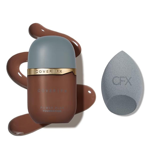 Cover FX Power Play Liquid Foundation - Shade R2 + Full Face Blending Sponge