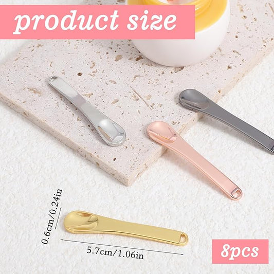 8pcs Makeup Spatulas, Zinc Alloy Make Up Spatulas Mini with a Small Hole, Smooth and Reusable Skincare Spatula,Facial Smear Tool for Mask, Eye Cream, Lotion, Moisturizer,4 Color