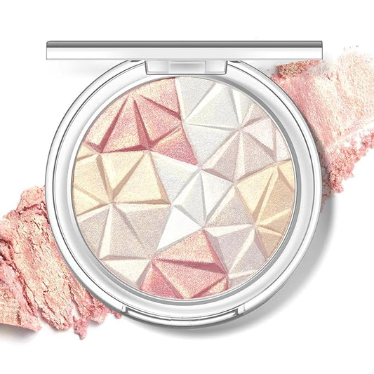 Multichrome Face Highlighter Palette Makeup, Blendable Shimmer High Glossy Natural Glow Highlighter Facial Illuminator Palette, Long Lasting Sparkling Baked Powder Highlighter Blush Makeup