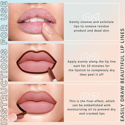 3 Colors Peel Off Lip Liner Stain Set, Tattoo Magic Color Matte Natural Reveal Lip Stain Lip Tint, Waterproof Long Lasting Highly Pigmented Color Lip Gloss Lipstick Makeup for Women and Girls