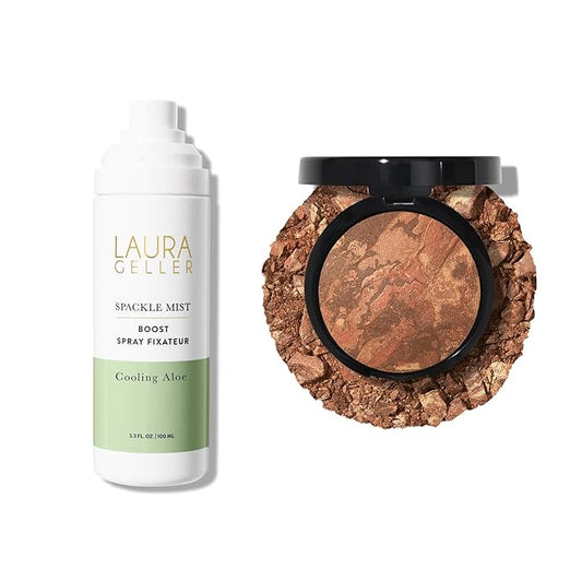 LAURA GELLER NEW YORK Baked Balance-n-Brighten Powder Foundation, Deep + Spackle Mist Boost with Cooling Aloe